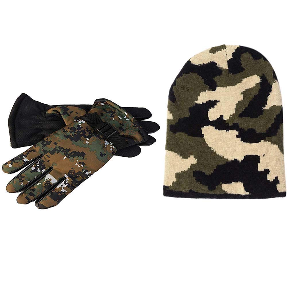 magic Men's & Women's Winter Combo with Extremely Soft & Comfortable Winter Gloves and Army Military Camouflage Print Woolen Cap (Pack of 02)-picture-14
