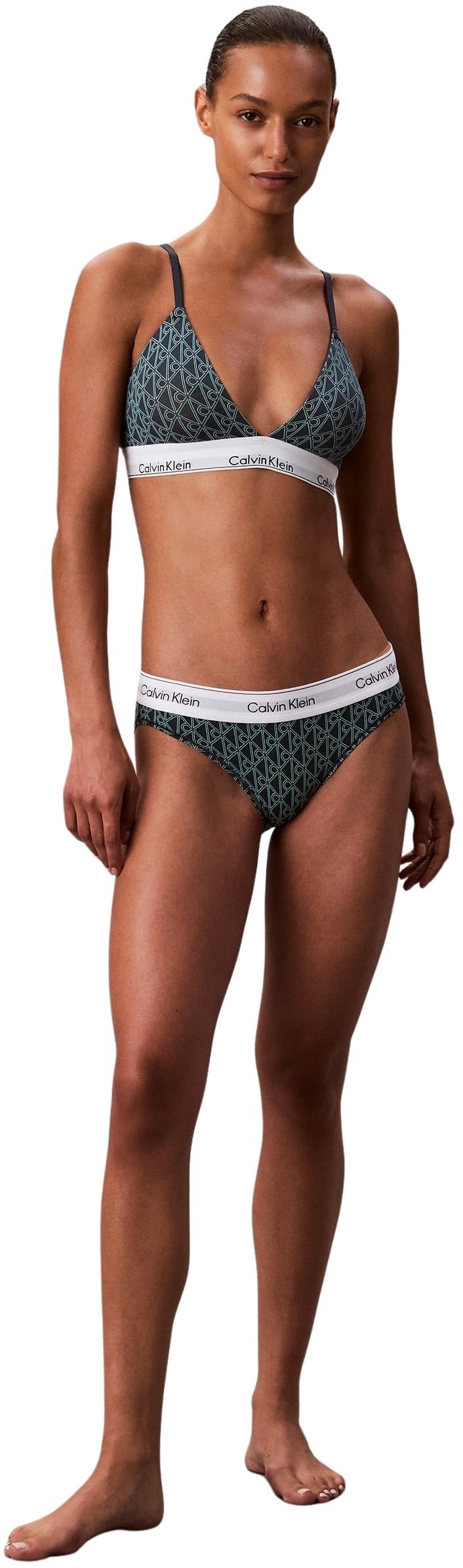 Calvin Klein Damen Triangel BH Lightly Lined mit Logobund, Grün (Bijou Modern Emblem Outline+Stratif), XL – Ansicht 5