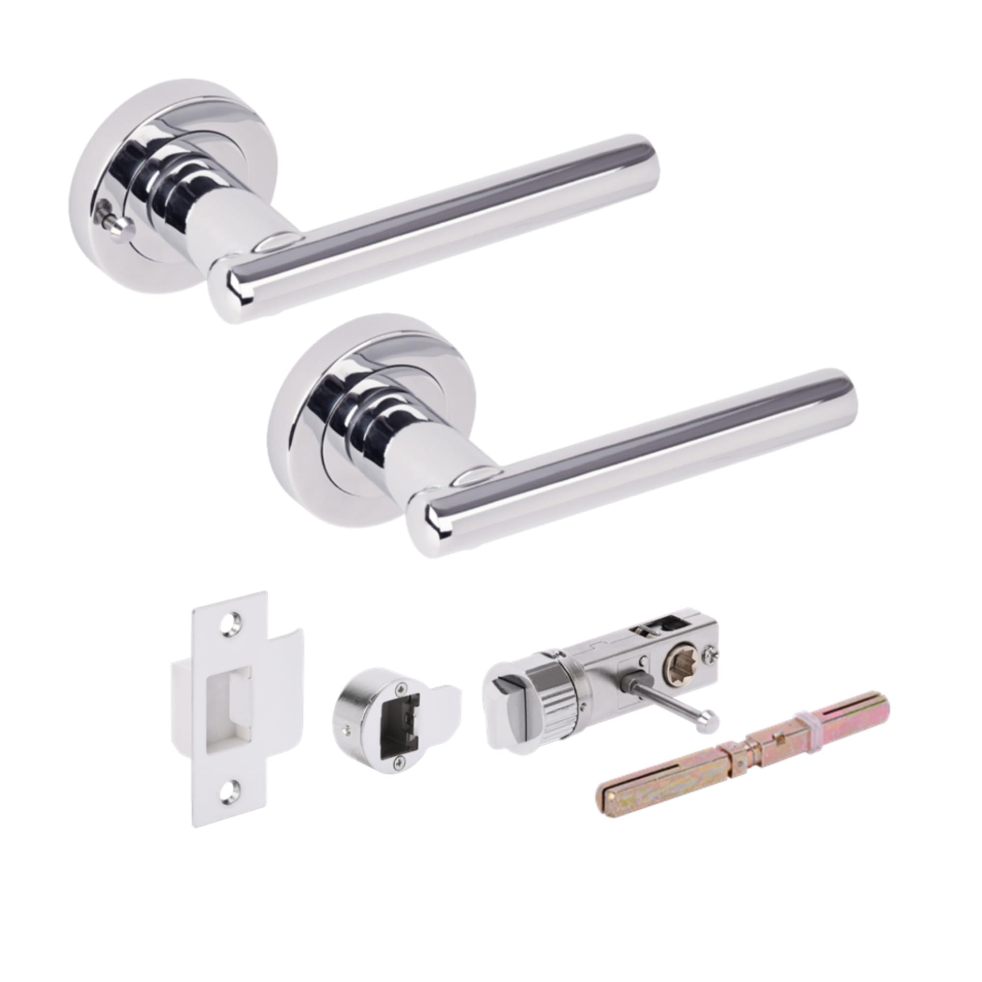 Hunta HANDLEZONEยฎ Solus Privacy Lever On Round Rose Door Handles, with Bullet Privacy Latch, for Bathroom, Toilet, WC Doors, 1 Set - Polished Chrome
