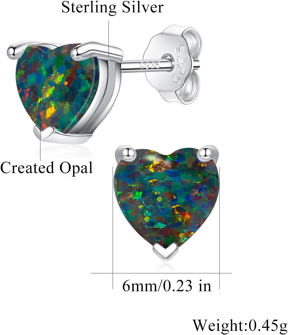 CiNily 925 Sterling Silver Stud Earrings for Women Teen, Heart Opal Stud Earrings, Dainty Cartilage Small Studs for Men, Heart Birthstone Earrings Lightweight Opal Jewelry for Mothers Day Birthday