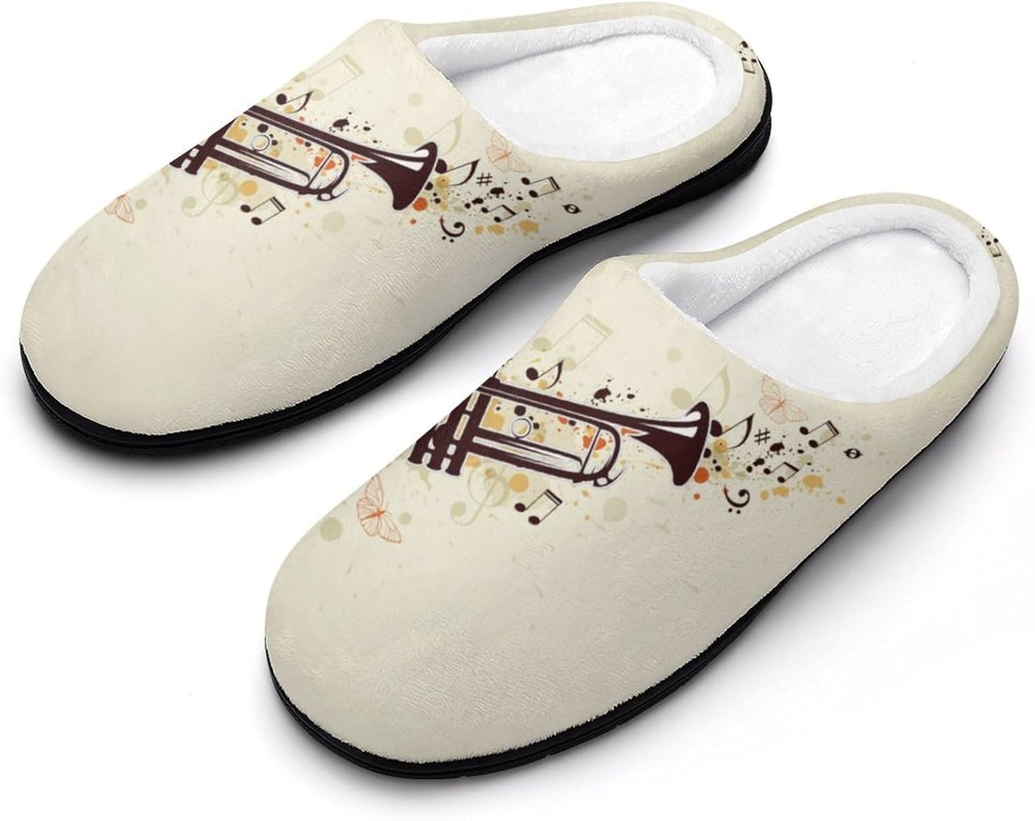 Trumpet And Notes Women's House Slippers Memory Foam Warm Shoes Spa Rubber Sole Indoor Outdoor
