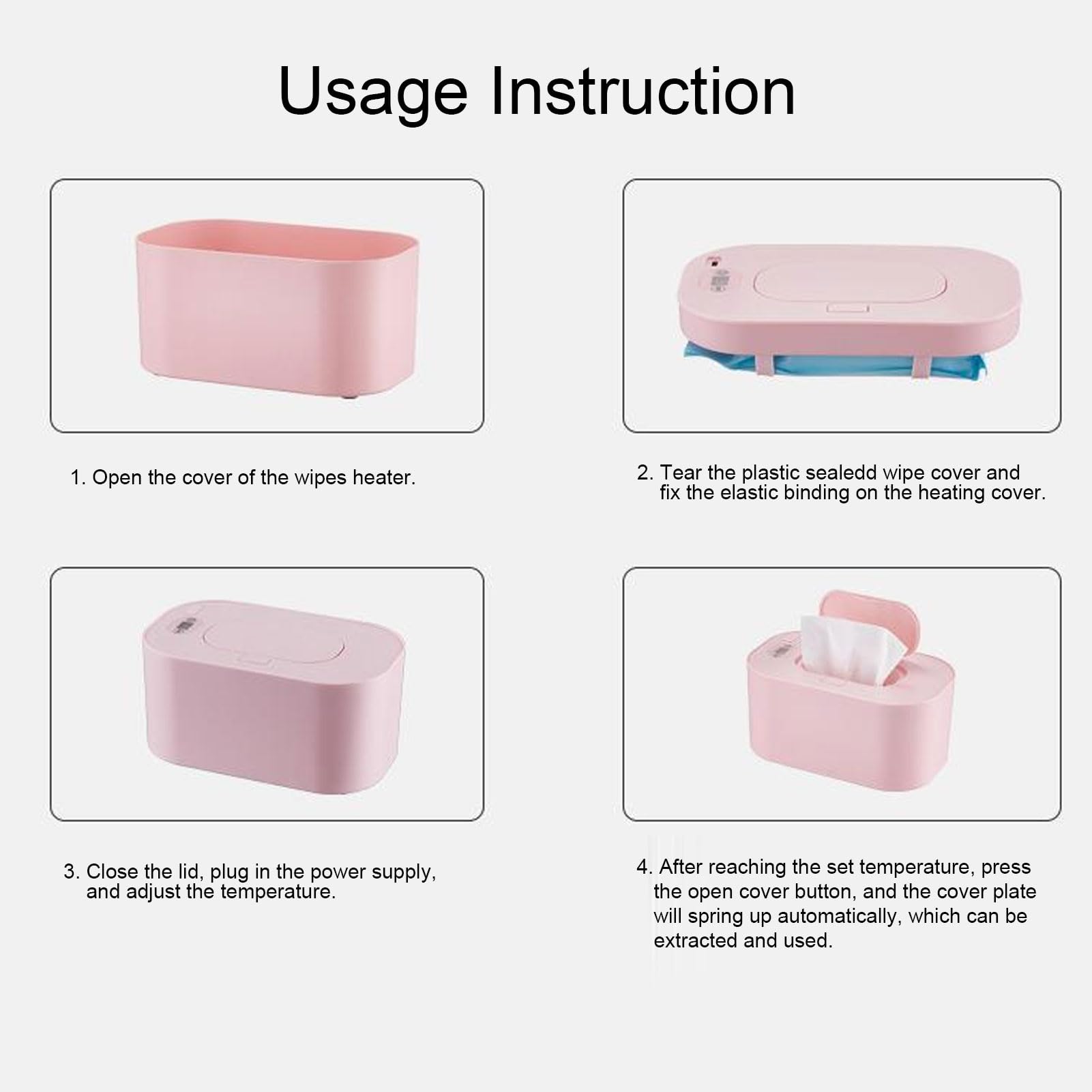 Baby Wet Wipe Warmer USB Constant Temperature Portable Wet Wipe Heater Temperature Setting Warming Dispenser 5V (Pinkish)