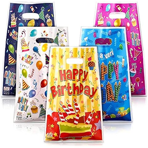 25 Pcs Party Favor Bags Birthday Goodie Candy Bags, Cute Party Favor Plastic Gift Bags Bulk Candy Treat Bags for Kids Boys Girls Birthday Party (10 x 6.8 Inch) Cover