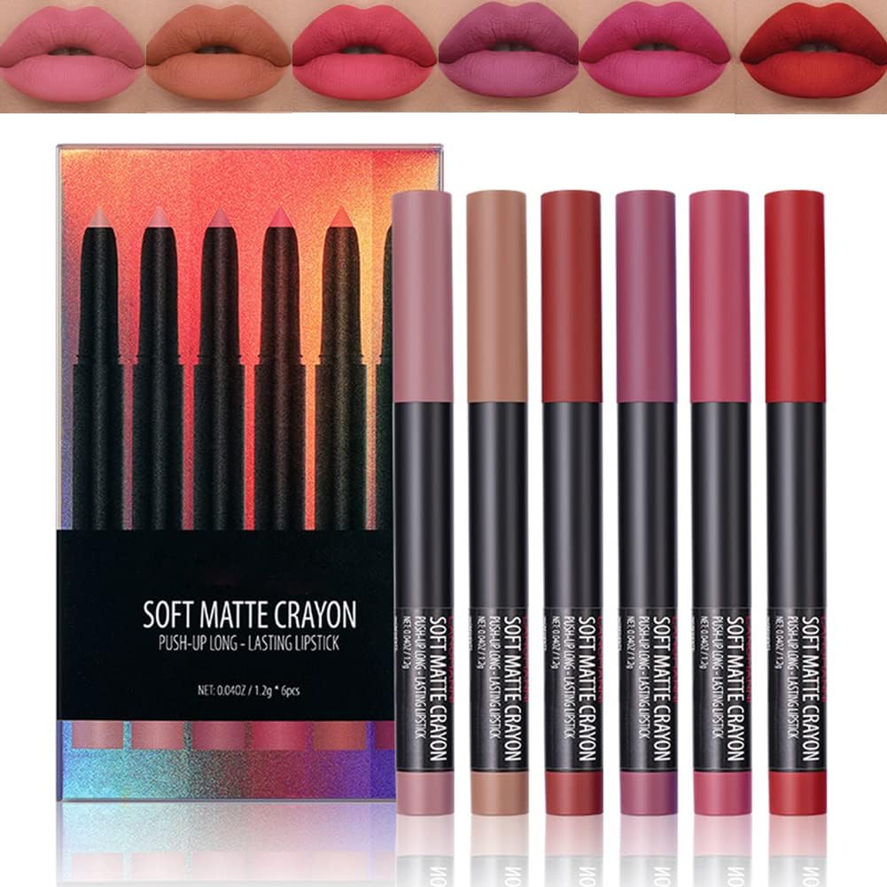 6 Colors Velvet Matte Lip Pencil Pakivs Long wear Matte Crayon Lipstick