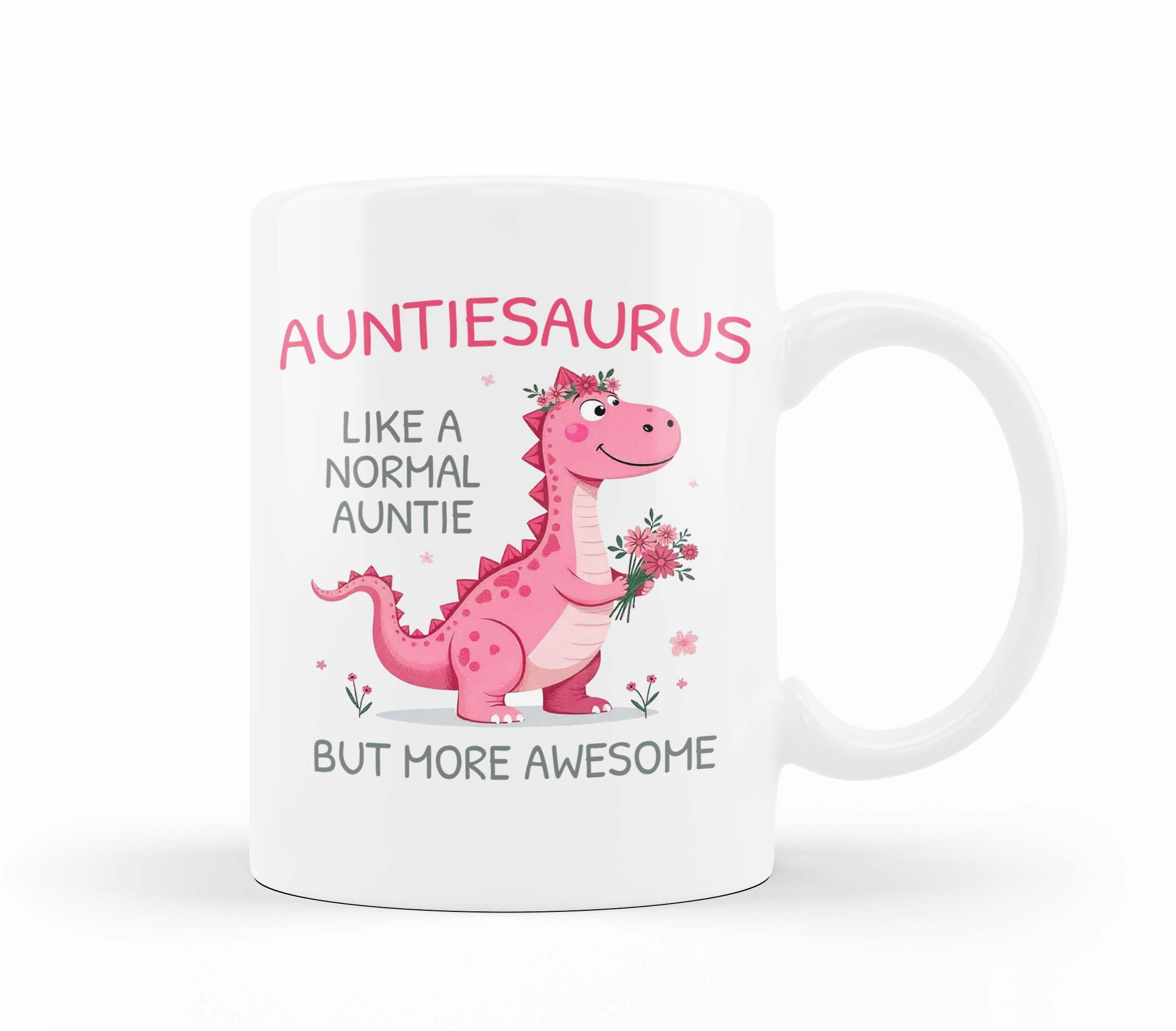VIROSA Auntiesaurus Mug, Like a Normal Auntie But More Roar-Some, Ideal for Auntie Gifts, Auntie Birthday, Xmas, Thanksgiving, Mothers Day Gift, Funny Dinosaur Gift Coffee Mug for Any Occasion