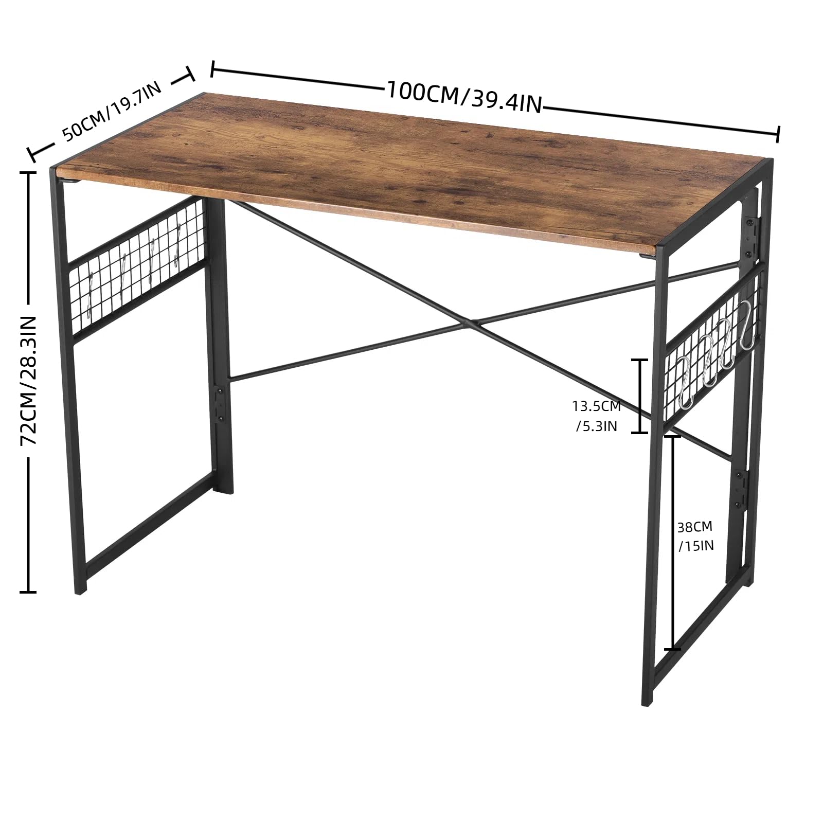 HOMYLIN Tavolo da disegno versatile da 100 cm, con ganci a S, scrivania pieghevole per casa, ufficio e spazi creativi, marrone