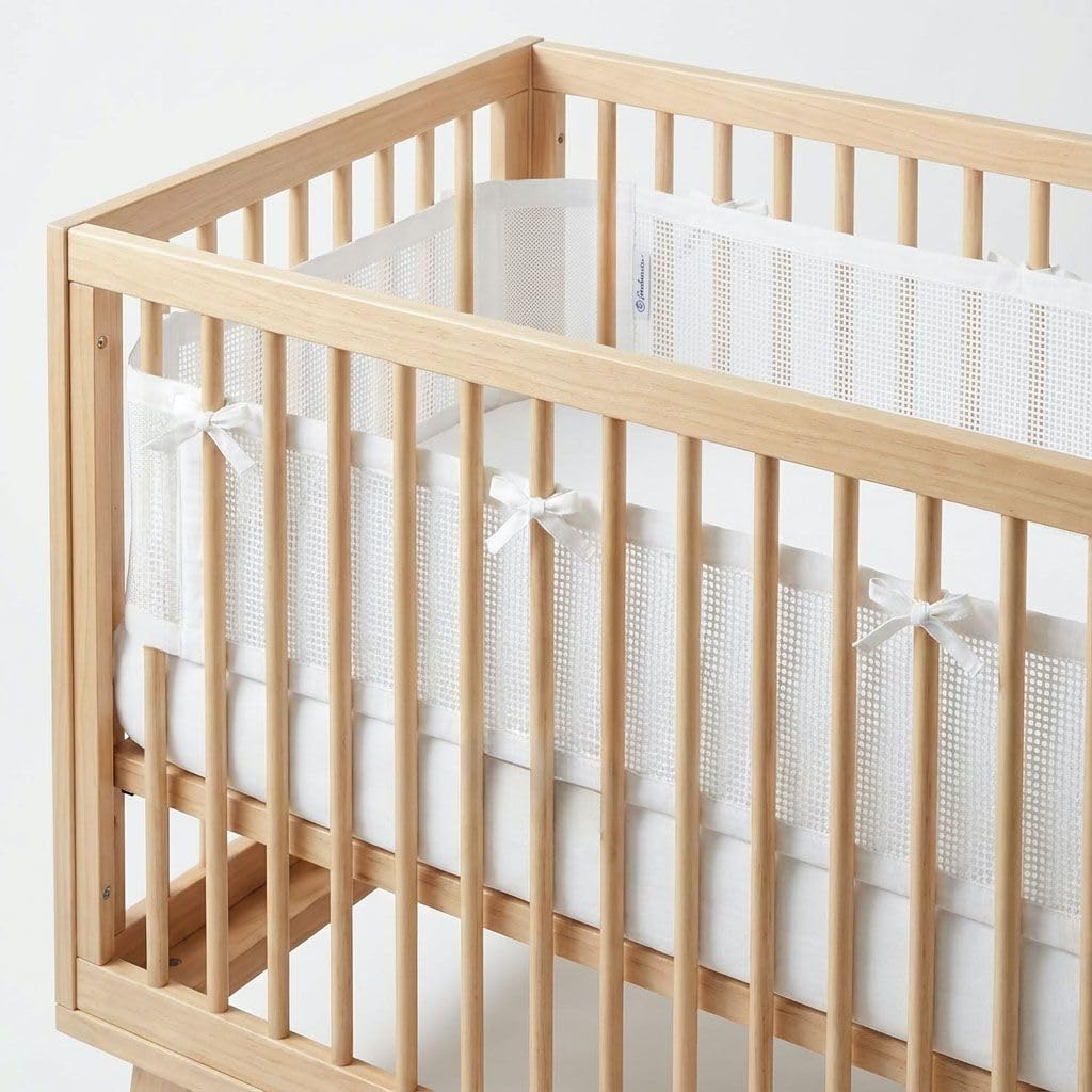 Photo 1 of Luvberries 100% Organic Cotton Mesh Crib Liner – Breathable 2-Piece Set for Full-Size Cribs (52” x 28”) – GOTS Certified, Soft & Hypoallergenic – White