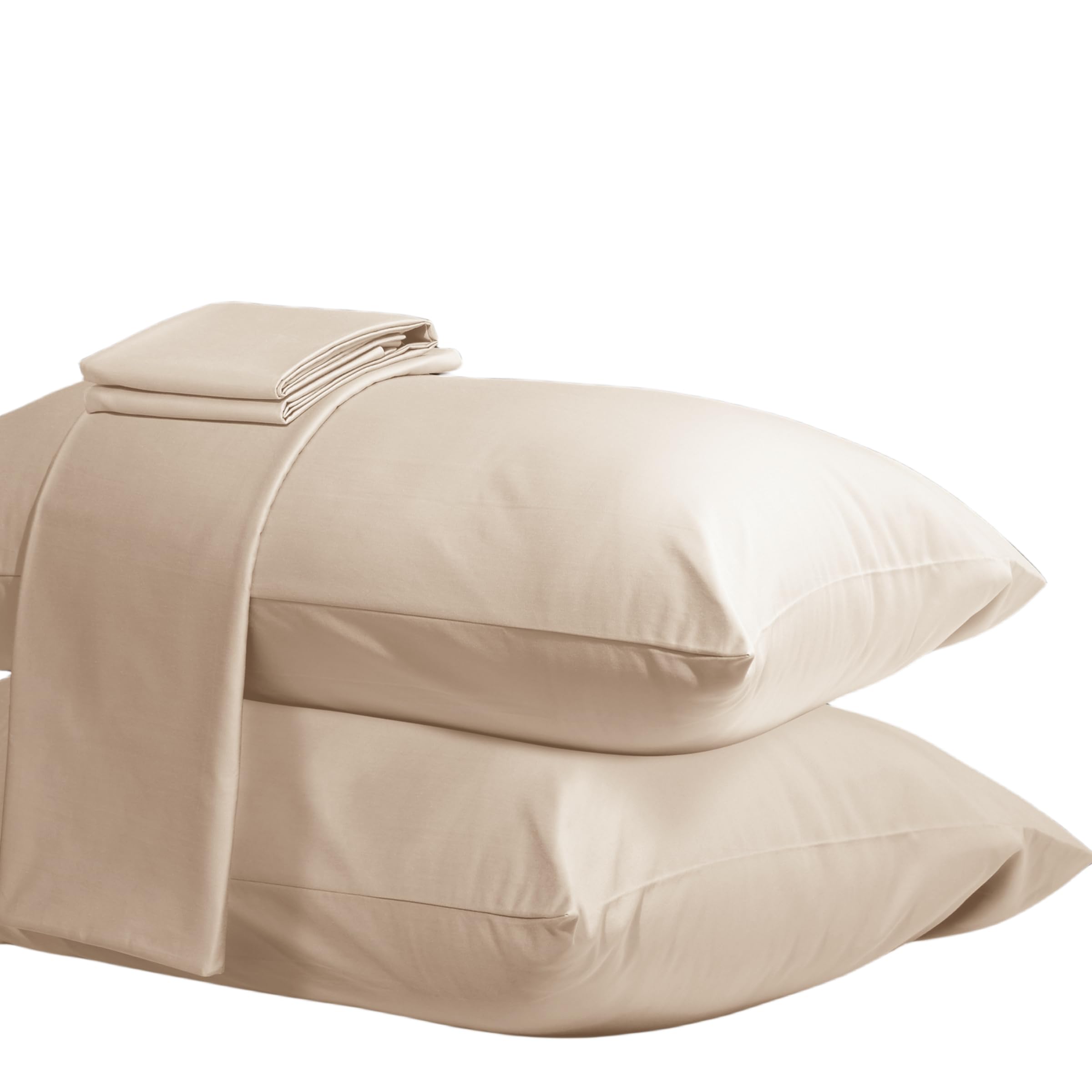Photo 1 of 1000 Thread Count Cotton Pillow Cases Standard Size Set of 2, 100% Egyptian Cotton Sateen Weave Pillowcases,Envelope Closure Pillow Cover Silk Soft Breathable(Beige Standard)