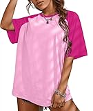 Remidoo Womens Casual Short Sleeve Oversized T Shirt Color Block Crew Neck Tee Tops Pink Small