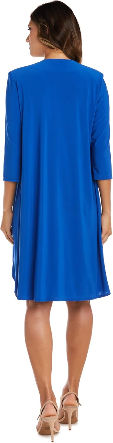 R&M Richards Women's 2-Piece Knee-Length Printed Tank Dress W/Solid 3/4 Sleeve Flyaway Jacket - Slip-On Style