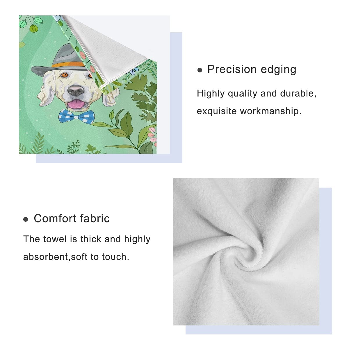 Cachorro De Perro Verde Juego de Toallas para Baño Playa 100% Algodón de Piscina Toalla (1 Toalla de Baño y 1 Toalla de Mano y 1 Paño de Lavado) para Nadar Hotel Niñas Niños Niños