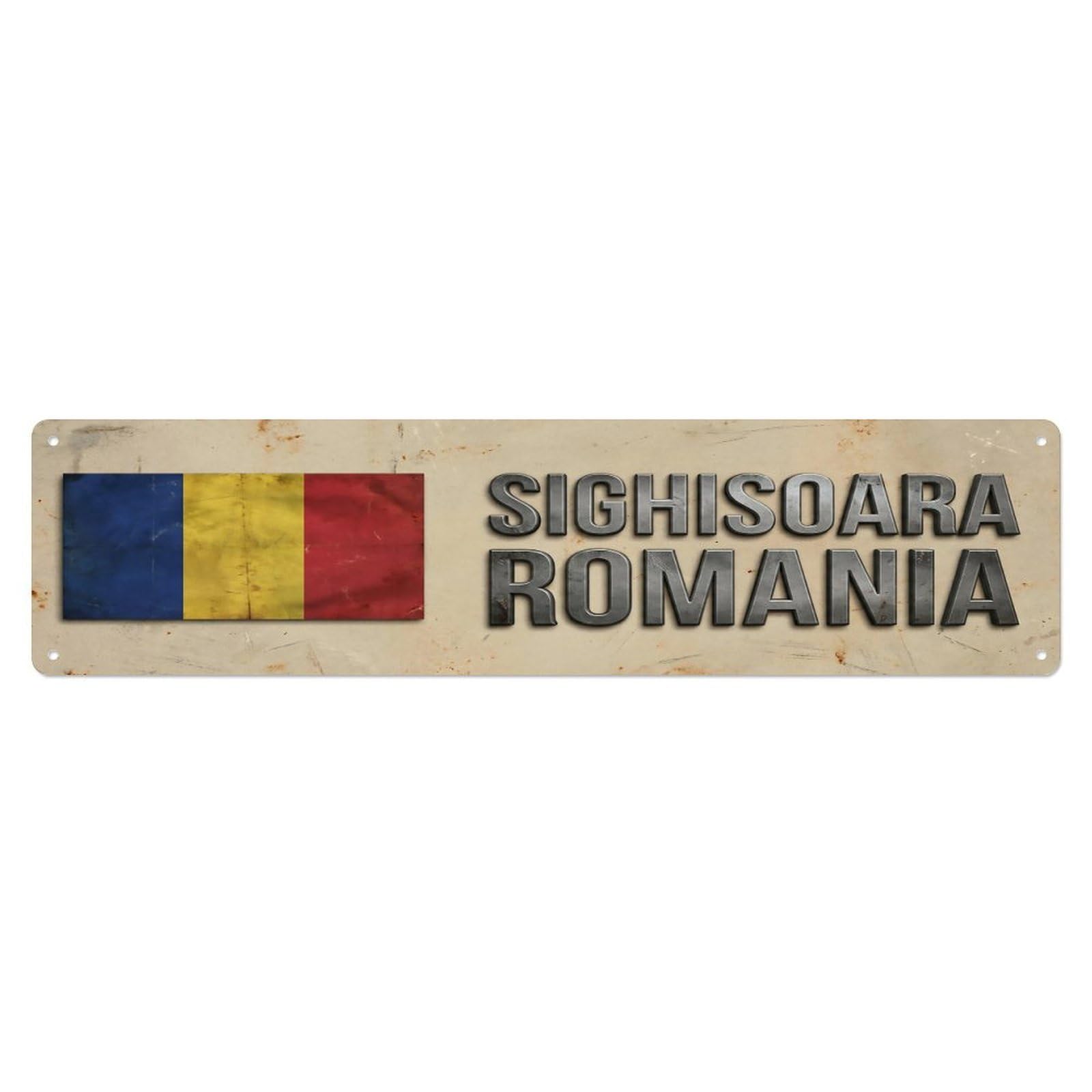 Vintage Sighisoara Romania Flag Decor Rustic Travel Metal Tin Sign