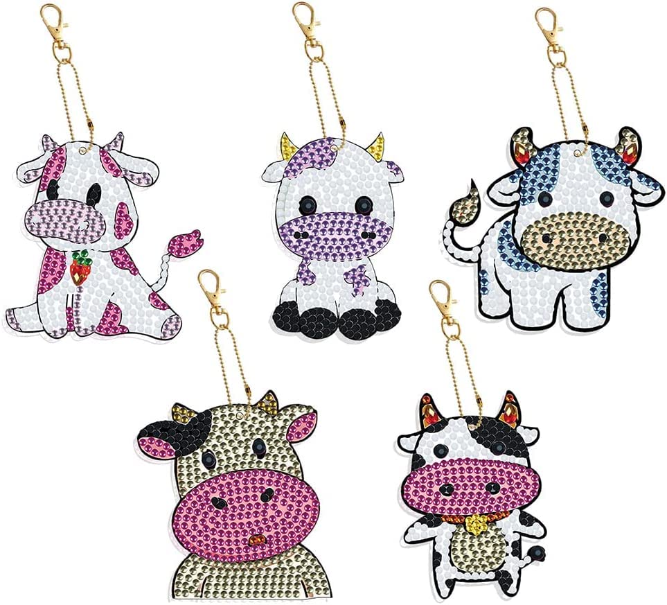 LUSandy Set di 6 portachiavi fai da te 5D con pittura a diamante con angelo e scritta in lingua inglese Angel Lady su entrambi i lati, forma speciale, portachiavi per zaino, borsa