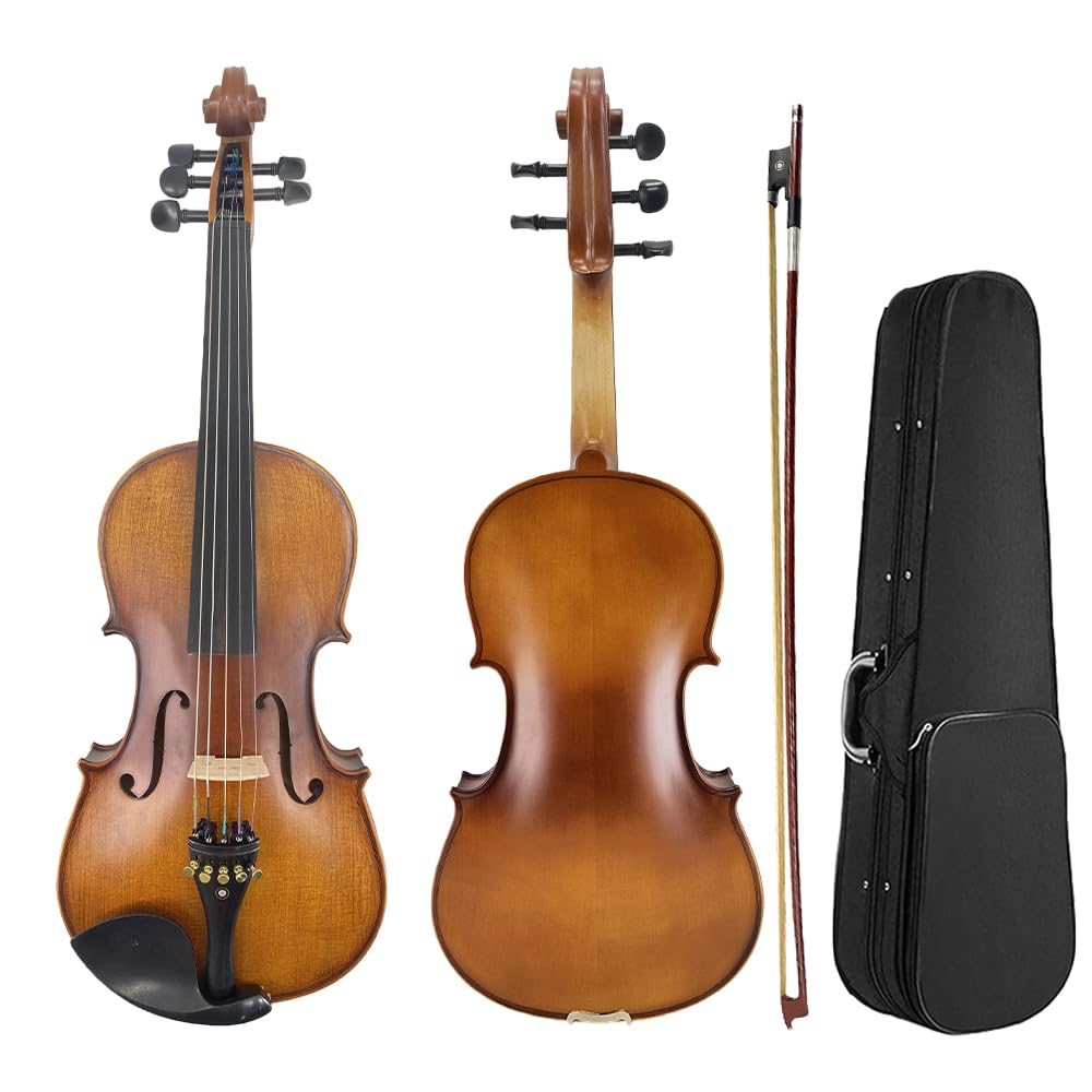 Yinfente Alto acoustique à 5 cordes de 40,6 cm pour étudiants, débutants, instrument d'alto complet professionnel fabriqué à la main avec étui, archet du Brésil, chiffon de nettoyage, chevalet, cordes