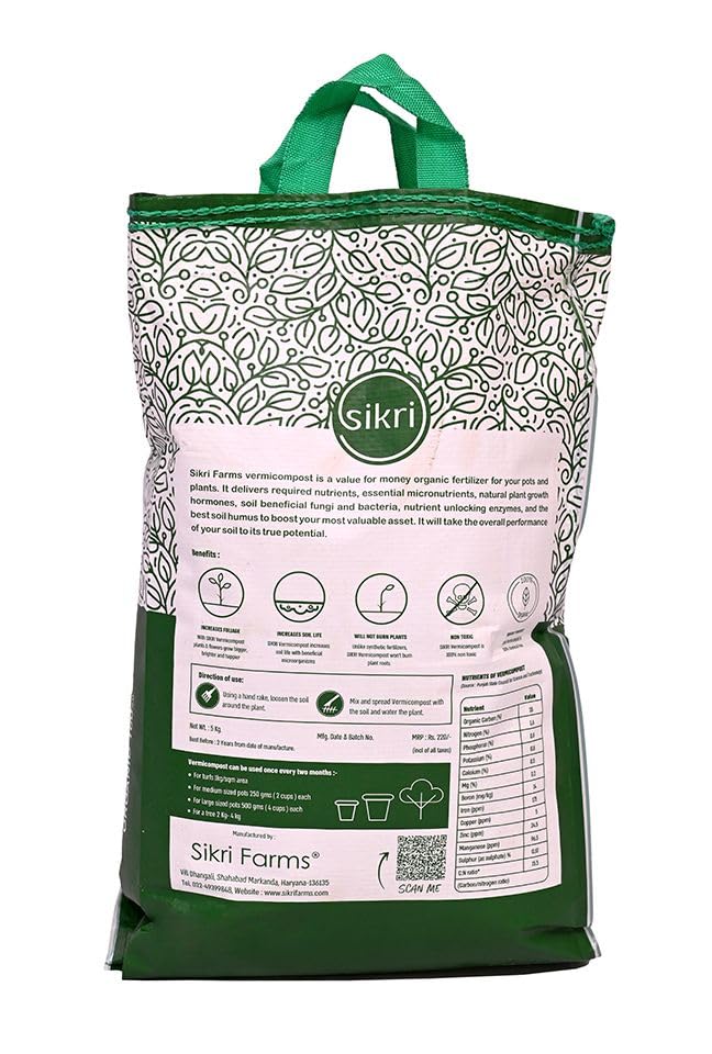Image of Vermicompost Fertilizer for Plants | Organic Manure for Home Garden Use | Natural Soil Conditioner for Flowering, Indoor, Outdoor, Terrace & Vegetable Plants | Plant Growth Booster Compost - 5kg