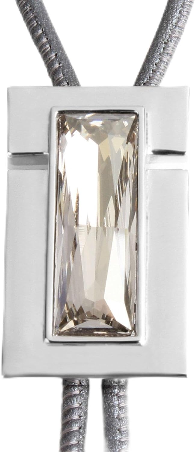 Bolo Tie Crystal Genuine Leather Runway X2 Collection Silver Night