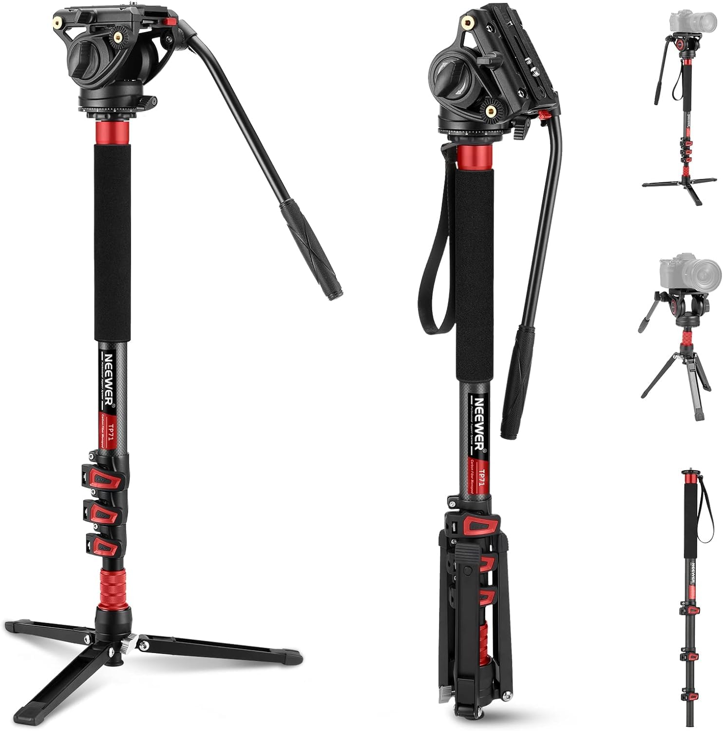 NEEWER 71,6" Pro Kamera Einbeinstativ, Teleskop Kohlefasereinbeinstativ mit Schnellwechselplatte, für DJI RS Gimbals Manfrotto, abnehmbare Basis für Kamera Camcorder, maximale Belastung 6kg, TP71