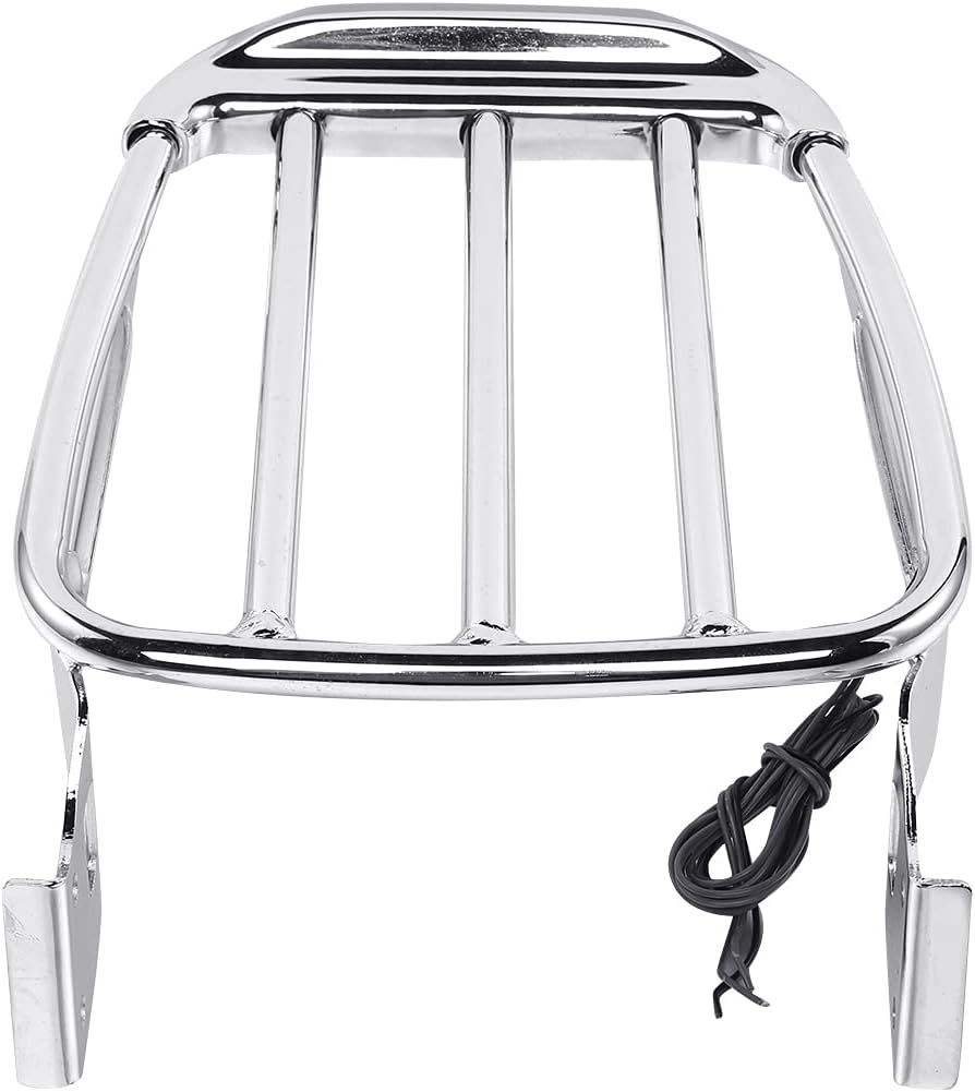 SLMOTO Iron Two-Up Luggage Rack with LED Light Chrome Fit for Harley Sportster XL883 XL1200 2004-2021 Dyna Low Rider Street Bob Switchback 2006-2017 Heritage Softail Classic FLSTC 1988-2017