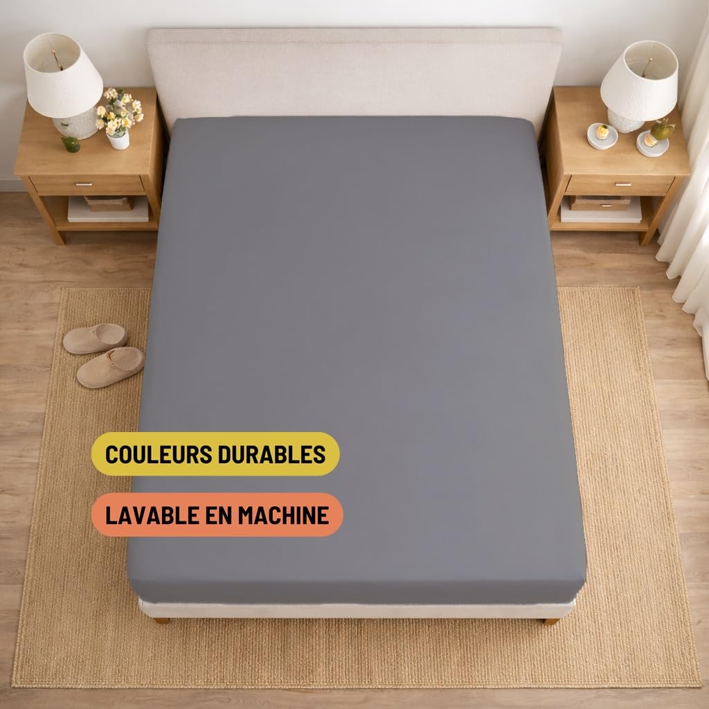 Lot de 6 Draps Housse – 100% Coton 57 Fils/m² – Certifié Oeko-TEX – Bonnet Profond pour Matelas Épais (Anthracite, 90 X 200 cm)
