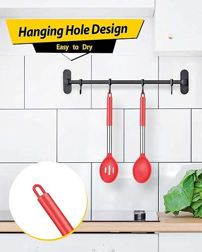Miniatura 5 de Paquete de 2 cucharas grandes de silicona para cocinar, cucharas sólidas antiadherentes, utensilios de cocina resistentes al calor para mezclar,