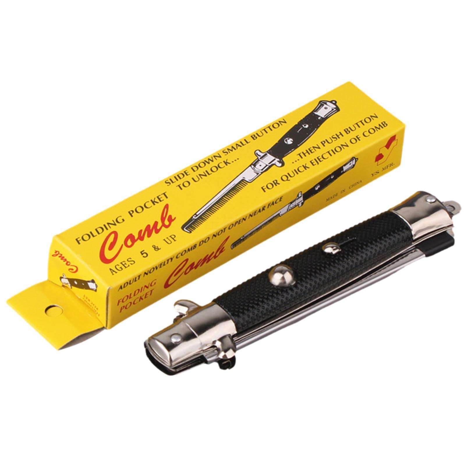 Pettine Tascabile a Molla | Pettine Tascabile Pieghevole per Uomo | Spazzola Pieghevole per Acconciature a Olio, Pettine a Forma di coltelli Finti, Giocattolo per scherzi per Feste