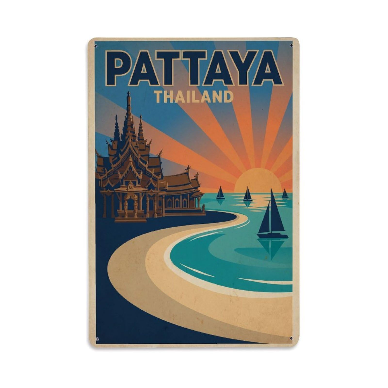 Gead 8X12inch Style Retro Thailand Pattaya Travel Metal Tin Sign