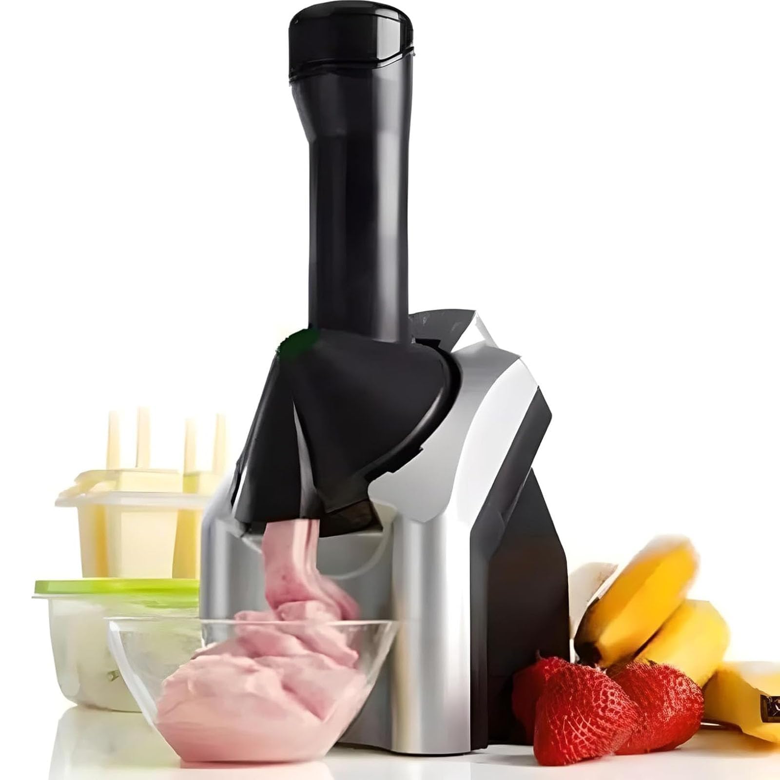 Máquina de helado suave de frutas congeladas, máquina de helado de postre de frutas con bloqueo de seguridad, para hacer sorbetes saludables, sorbetes, helados de frutas, yogur congelado para niños
