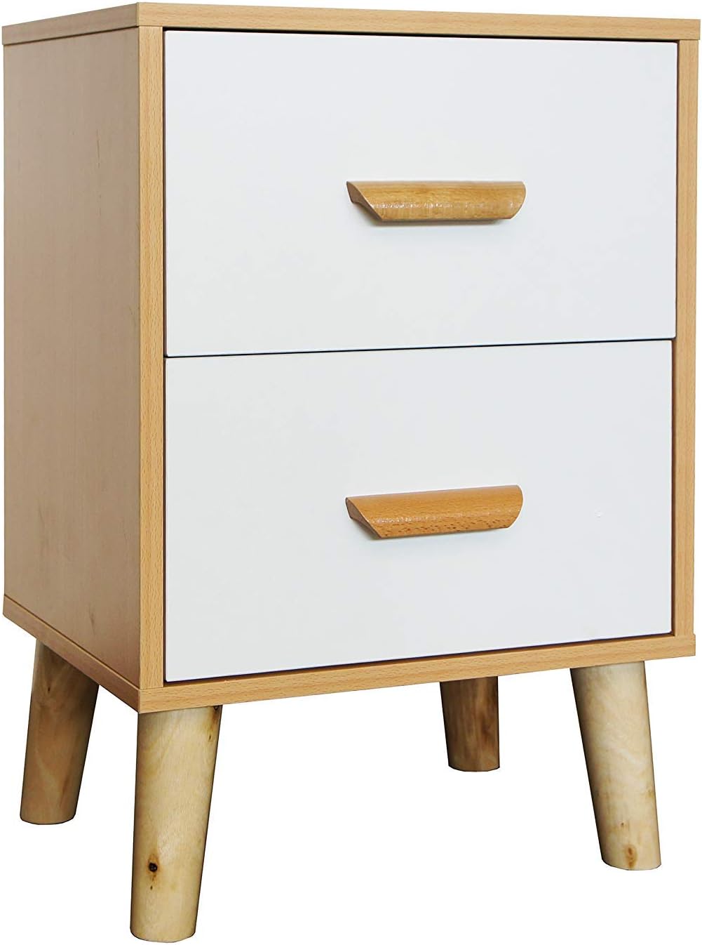Mahmayi Modern Multifunctional Nightstand Wooden Side Table Storage Unit with Two Drawer Home Living Room Bedroom Furniture (Pack of One, White Walnut)