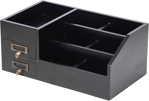 Miniatura 4 de Organizador de escritorio de madera rústica envejecida para oficina, estante de madera, organizador de mesa para el hogar, almacenamiento con