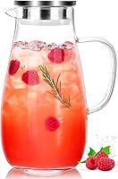 LUNA & MANTHA 64oz Borosilicate Glass Pitcher with Lid - Fridge Safe 2 Quart Water Jug for Iced Tea, Juice, Hot Cold Drinks