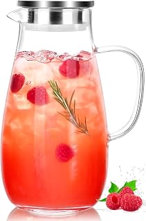 LUNA & MANTHA 64oz Borosilicate Glass Pitcher with Lid - Fridge Safe 2Qt Water Jug for Iced Tea, Juice, Hot Cold Drinks