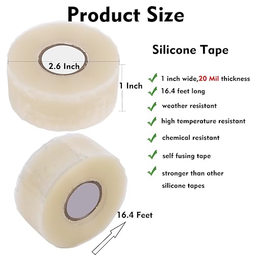 Miniatura 2 de APORNI Cinta de silicona de fusión autosellante, 1 pulgada de ancho, 15 pies de ancho, resistente y a prueba de fugas, tubo de cinta de manguera
