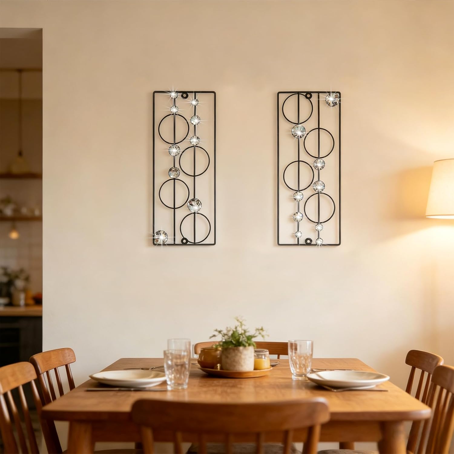 ZEXUIRU 2 Pcs. Abstract Metal Art for Wall Decor Living Room Bedroom Bathroom Office Metal Bling Modern Geometric Hanging Vertical Small Iron Sculpture Plaque Pack -Black 16.5in