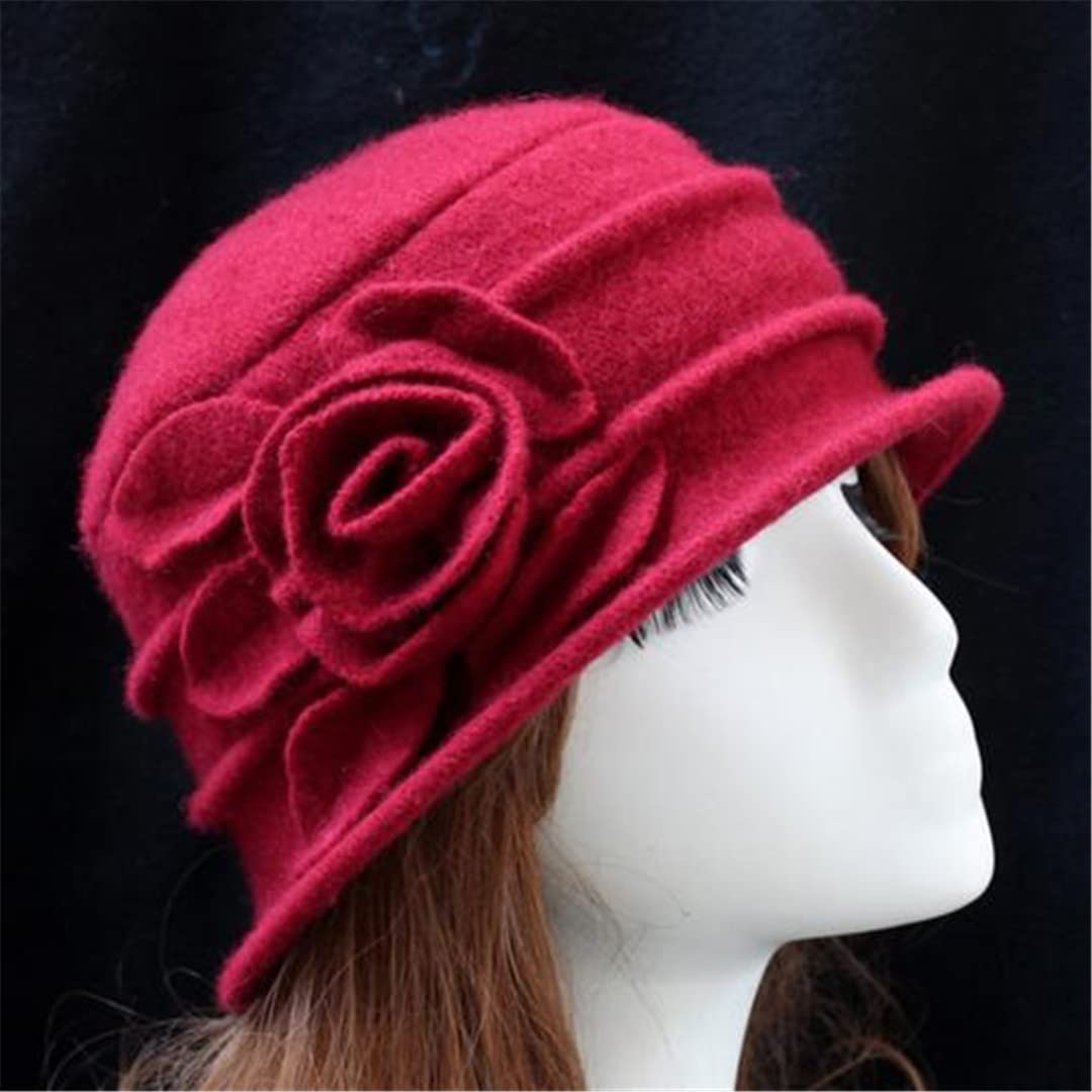Lmtossey Chapeau Flapper en Laine pour Femmes Lady Bucket Winter Flower Cap