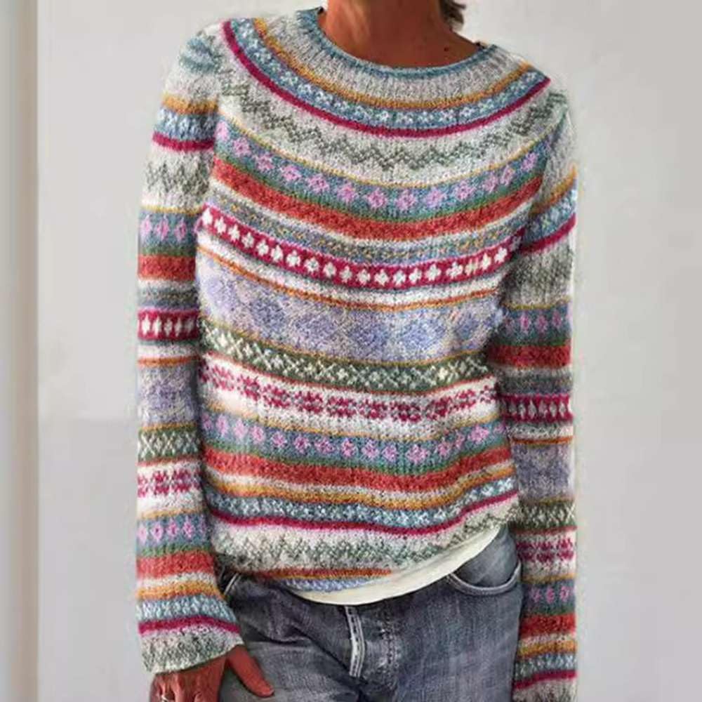 Retro Fair Isle Knit Sweater, Loose-Fitting Fall/Winter Vintage Casual Pullover - Image 5