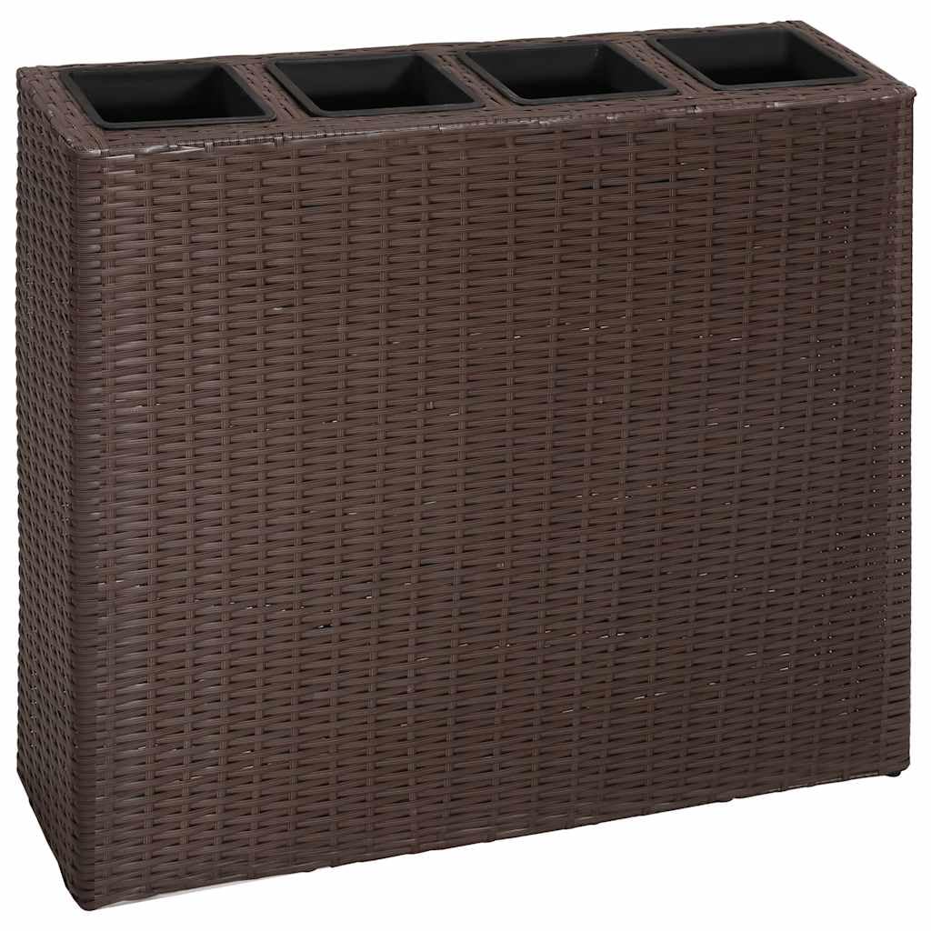 Cama elevada de jardín con 4 macetas de resina trenzada marrón, maceta de jardín, bandeja de plantación para cultivar flores plantas suculentas, terraza, patio y balcón