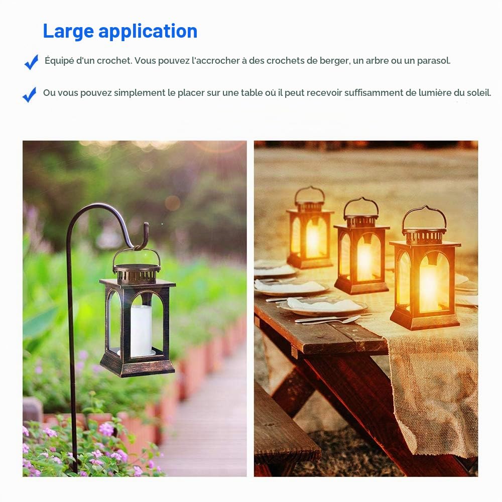 Lanterne solaire en métal, SOLARBABY Solar Flame Lights Outdoor Hanging Lantern Outdoor Waterproof Garden Lights for Garden, Patio, Pathway, Yard Decoration (Bronze, Pack de 2)