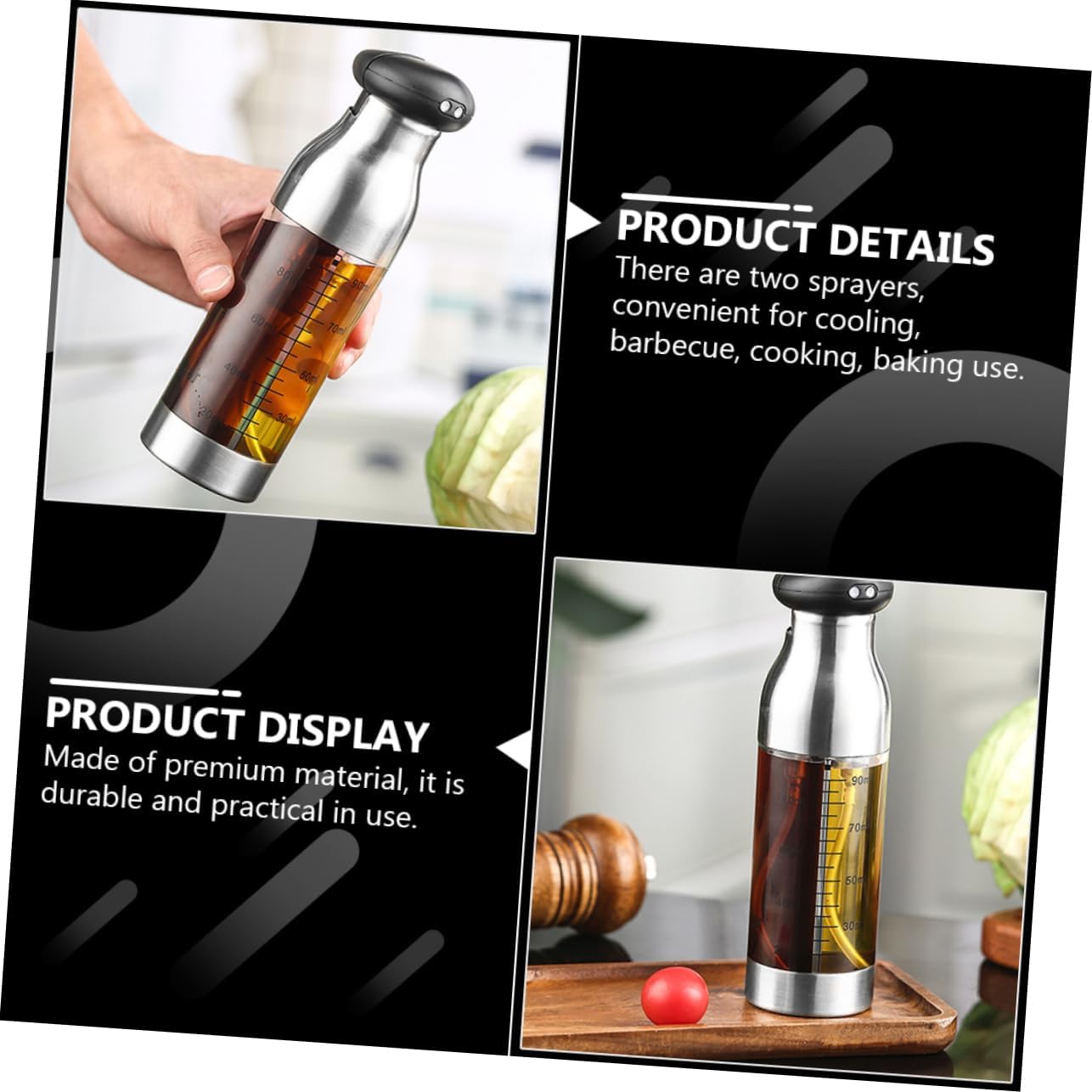 OUNONA Double Oil Spray Bottle for Cooking and Baking Olive Oil Sprayer Dispenser with Practical Nozzle Container for Liquid Seasonings Like Soy Sauce and Vinegar Kitchen Essential for