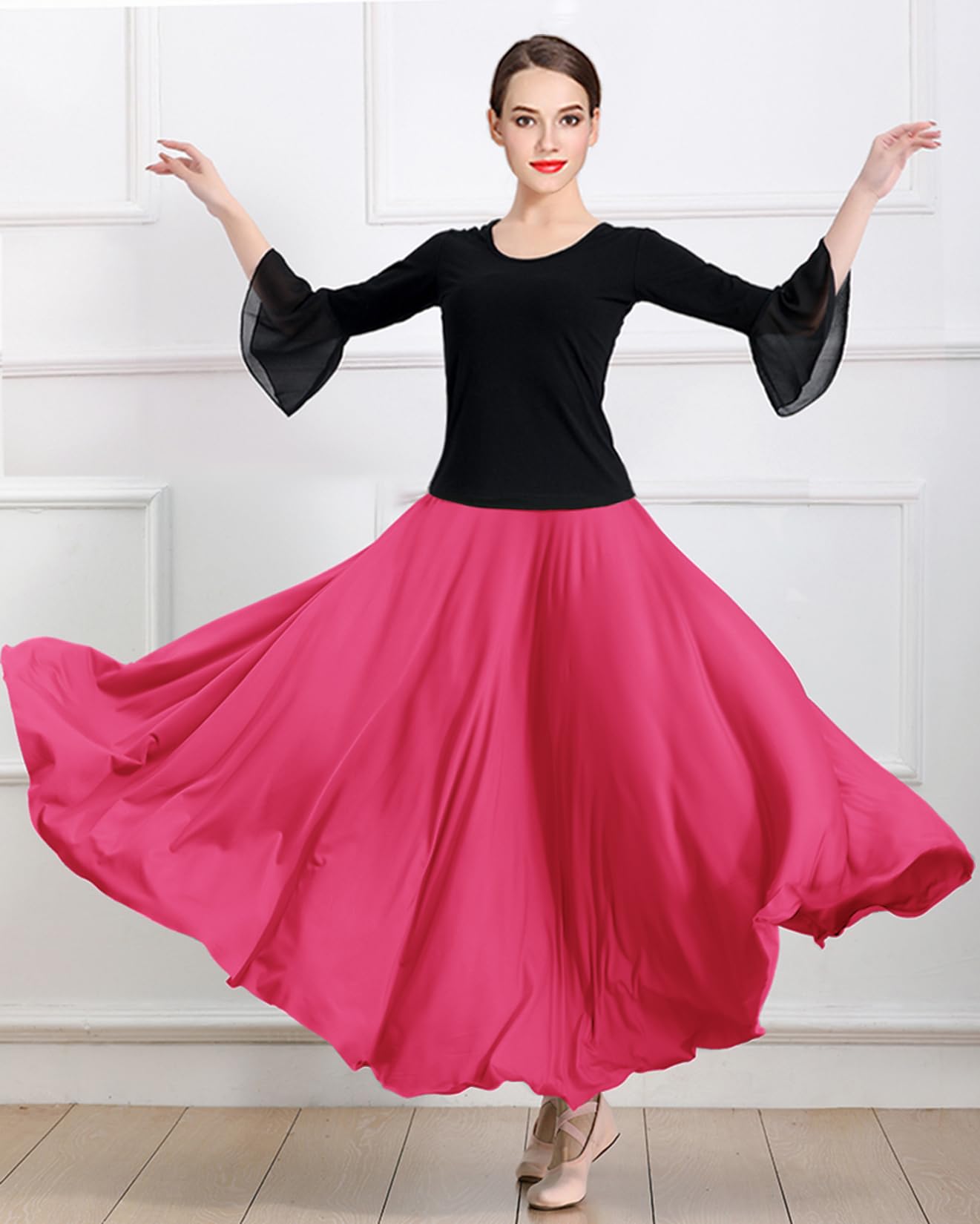 Damen Ballsaal Tanzrock Swing Hohe Taille Langer Rock Modern Walzer Flamenco-Tanz Kostüme