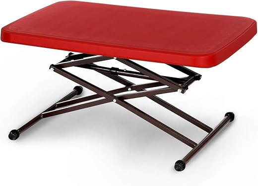Supreme Scissor Height-Adjustable Multi-Purpose Plastic Table for Work from Home, Study, Dining & Outdoor (Red, Folding table, Rectangular)