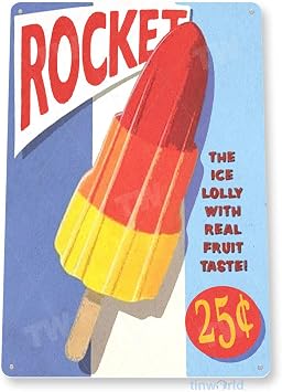 Tinworld Tin Sign Rocket Pop Popsicle Rustic Retro Ice Cream Parlor Sign Kitchen Cottage Sign C427