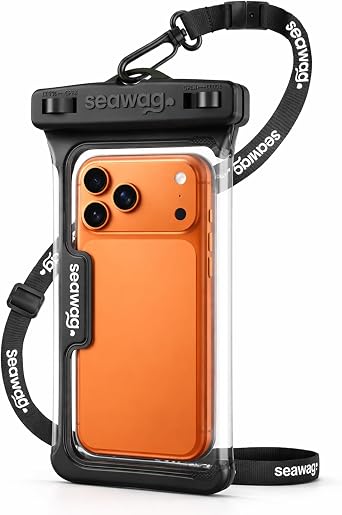 SEAWAG Waterproof Phone Pouch for iPhone 16 with Side-Button Access, IPX8 Underwater Dry Bag Flex Dual-Sided Case, Full Touchscreen, Lanyard, Beach Pool Kayaking, Black