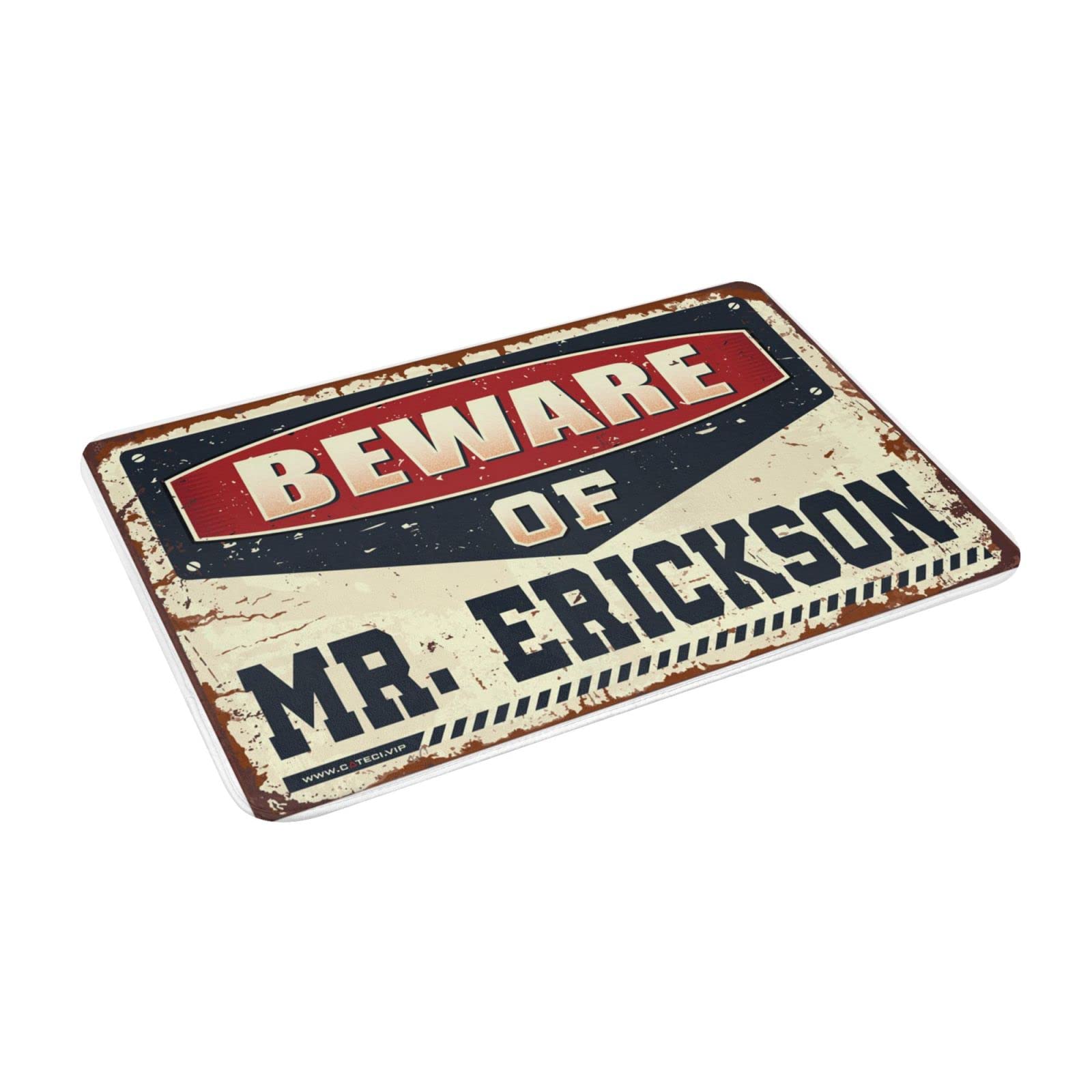 MaCave - Zerbino decorativo con scritta "Beware of Mr. Erickson", per ragazzi e ragazzi, 65 x 90 cm