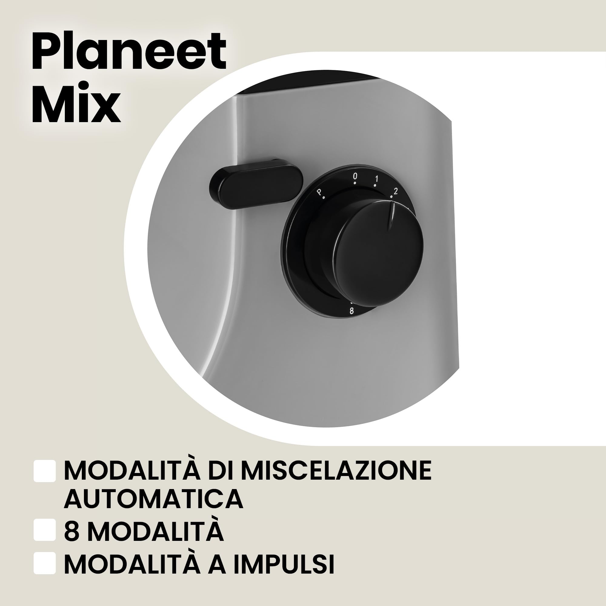 ZEEGMA Planeet MIX Impastatrice da 1800 W, robot multifunzione con ciotola da 5 l, con manico e coperchio, 8 velocità, incluso pannello touch a 3 pezzi