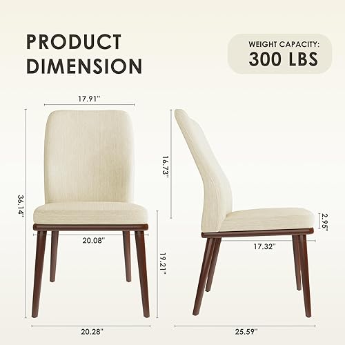 Miniatura 2 de Juego de 2 sillas de comedor tapizadas, modernas sillas de cocina con respaldo alto, silla de comedor de tela acolchada con patas de madera maciza