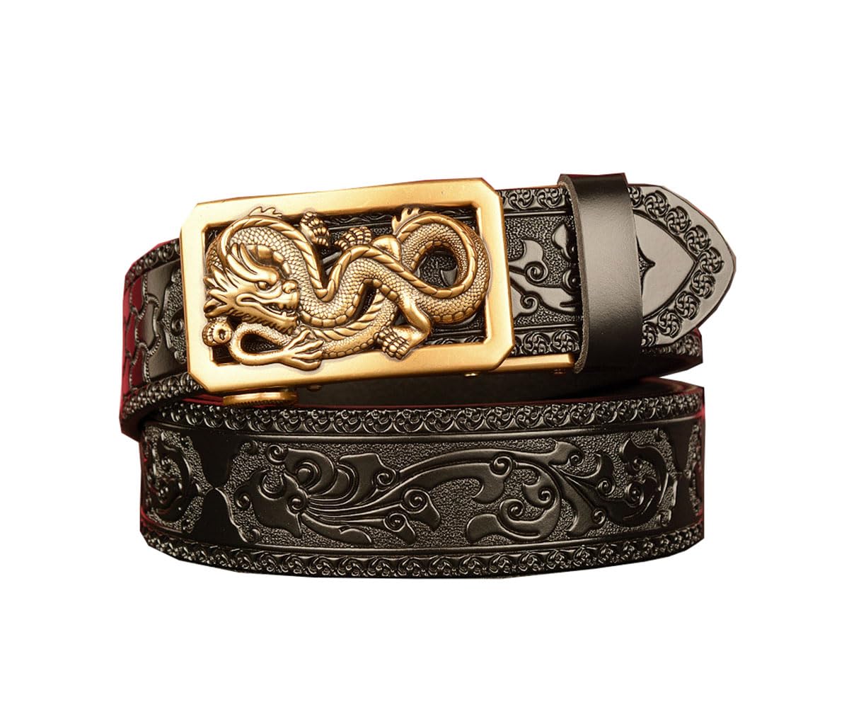 xichuangyuXCY Men's Leather Ratchet Belt Retro Dragon Buckle