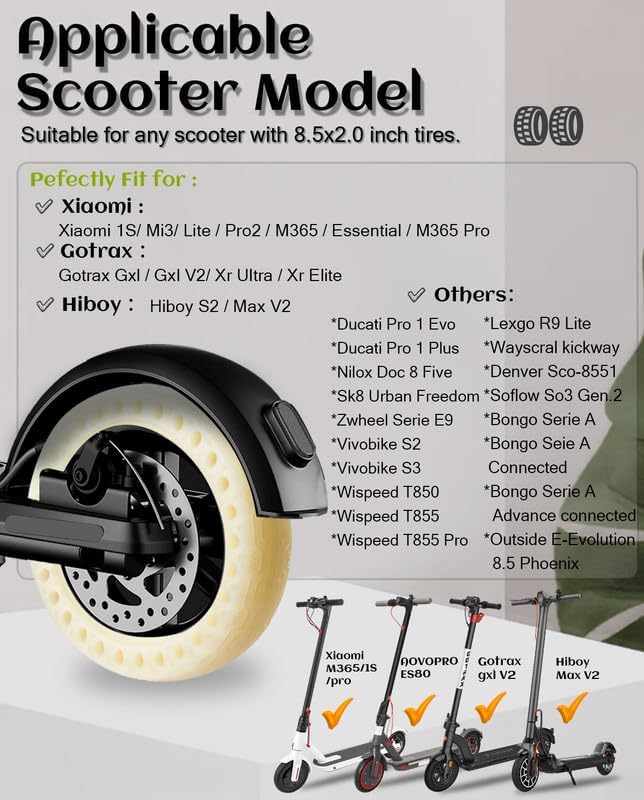 Miniatura 5 de GLDYTIMES 8.5 pulgadas 8.5x2.0 5075-6.1 neumático sólido apto para Gotrax Gxl V2 XR Apex XL Hiboy S2 Xiaomi M365 Pro HYPER GOGO AOVOPRO ES80 Scooter