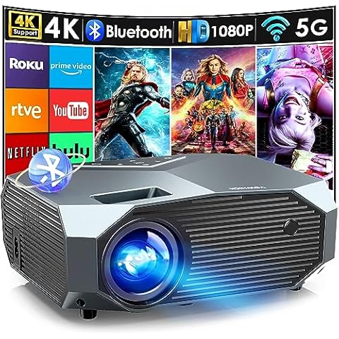 YOWHICK 4K Projector with WiFi and Bluetooth, 20000L Native 1080P Outdoor Portable Movie Projector, Smart Video Projector, 50% Zoom/400" Display, Compatible with HDMI/USB/PC/TV/PS5/DVD/Android/iOS Cover