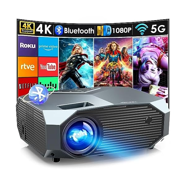 YOWHICK 4K Projector with WiFi and Bluetooth, 20000L Native 1080P Outdoor Portable Movie Projector, Smart Video Projector, 50% Zoom/400″ Display, Compatible with HDMI/USB/PC/TV/PS5/DVD/Android/iOS