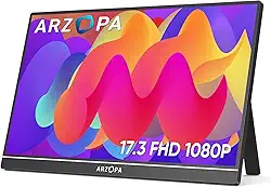 ARZOPA Monitor portátil de 17,3', monitor para jogos IPS 1080P FHD 103% sRGB Monitor para laptop com suporte embutido Tela externa HDMI USB C para PC Mac Telefone Xbox Switch PS5